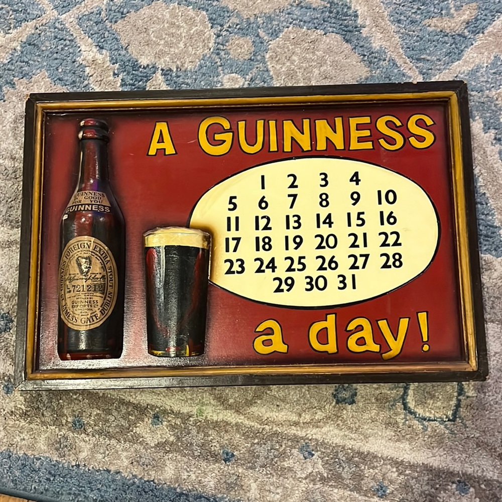 Vintage 3D Wooden Wall Hanging Decor Guinness Beer Calendar a Guinness a Day